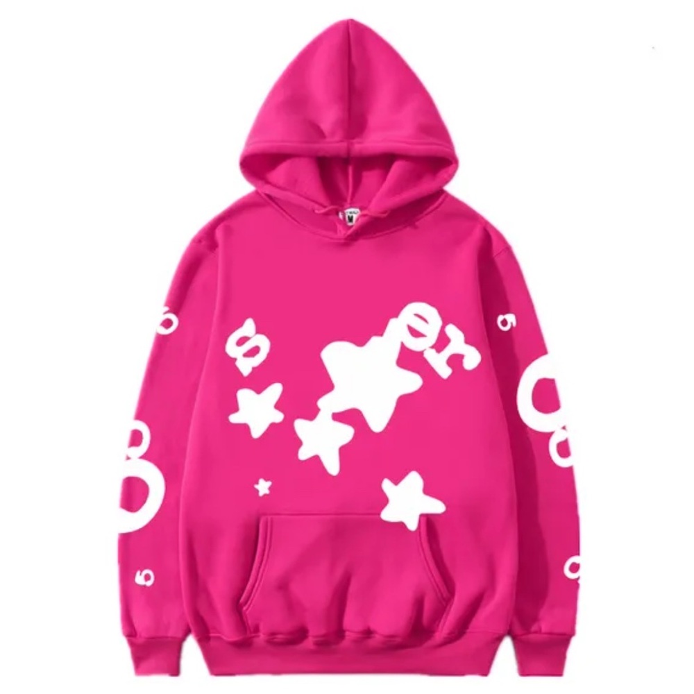 Pink Hoodie with White Star Graphics